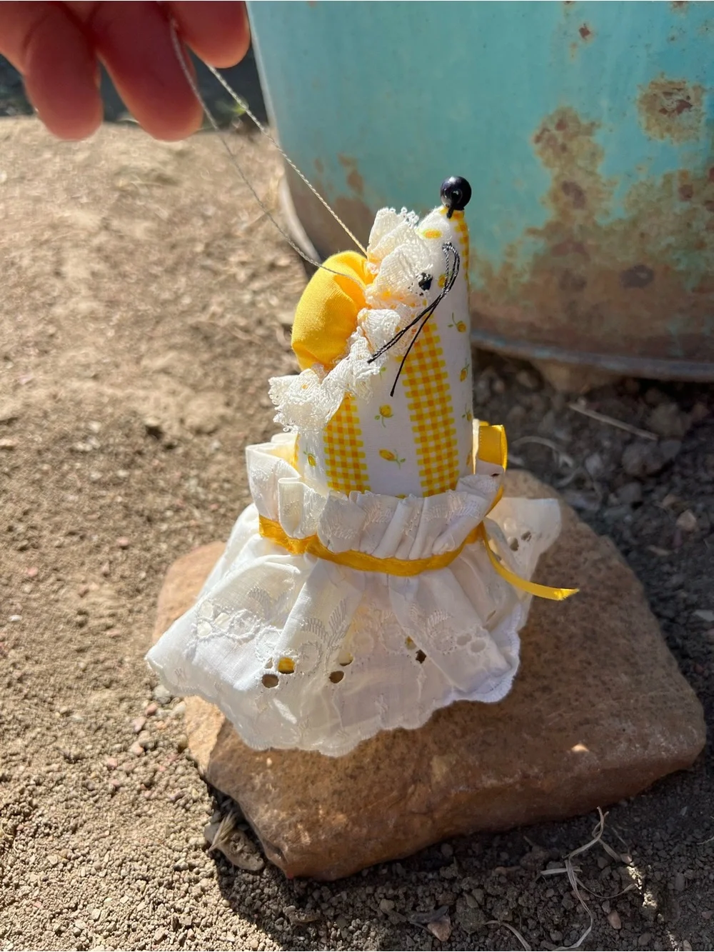 Handmade Yellow & White Fabric Mouse Ornament